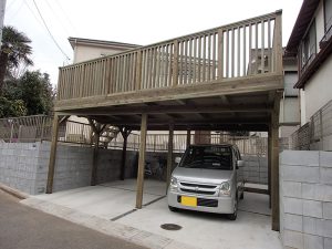 千葉県市川市の車庫上・ガレージウッドデッキ施工例