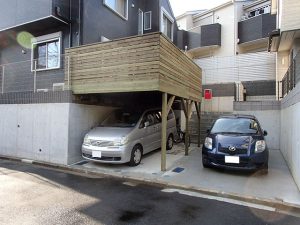 神奈川県横浜市旭区の車庫上・ガレージウッドデッキ施工例